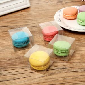 Nicunom 100 Pack Clear Macaron Boxes, Plastic Favor Boxes, 2.17" x 2.17" x 1.38" Bakery Boxes Candy Containers for Chocolate Cake Desserts Cupcakes Cookies Muffins Party Favors Packaging