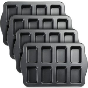yinder 4 pcs mini loaf pan, carbon steel with non-stick coating, rectangular, 17 x 9.45 x 1.18 inch, black gray