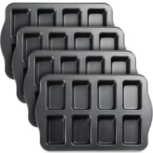 Yinder 4 Pcs Mini Loaf Pan, Carbon Steel with Non-Stick Coating, Rectangular, 17 x 9.45 x 1.18 Inch, Black Gray