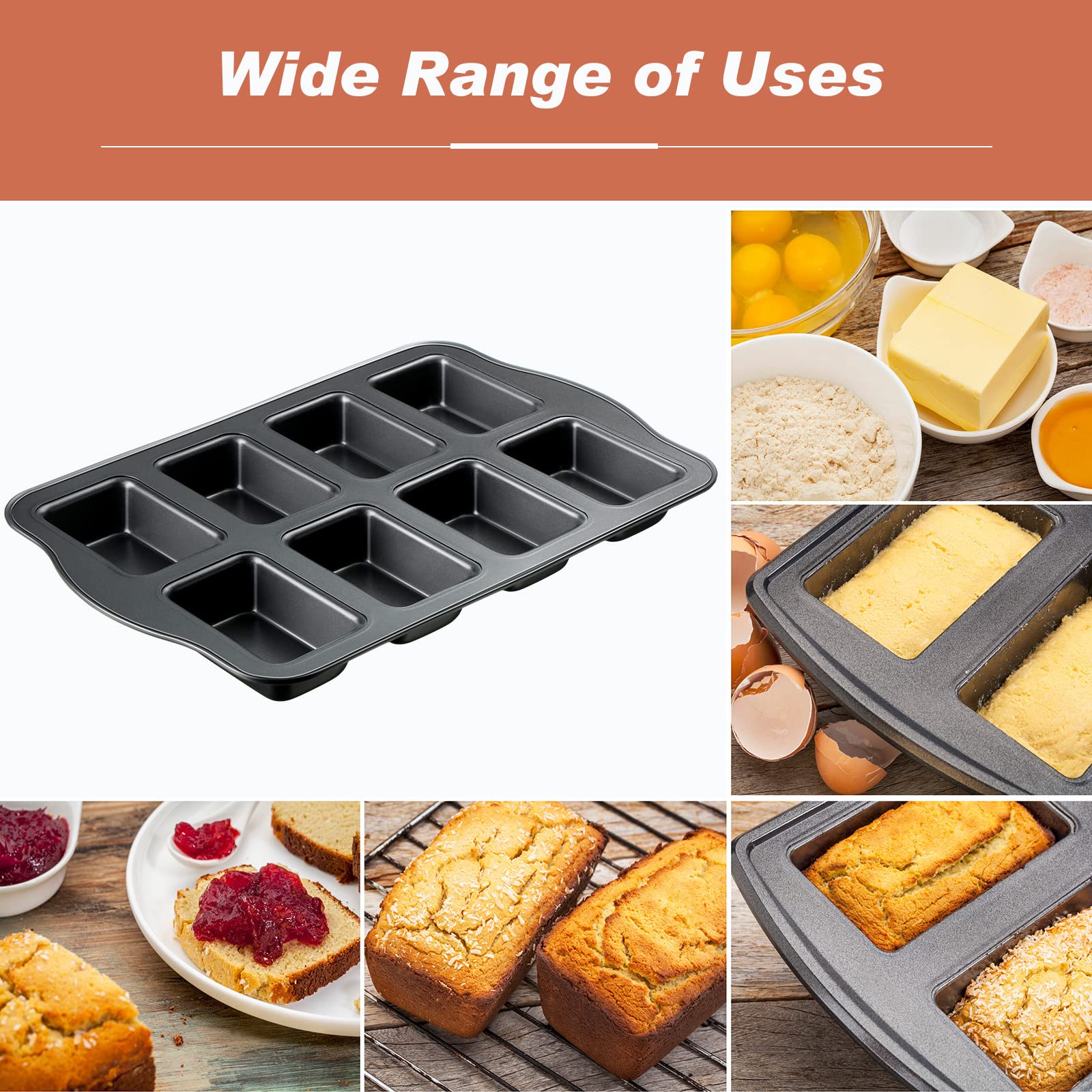 Yinder 4 Pcs Mini Loaf Pan, Carbon Steel with Non-Stick Coating, Rectangular, 17 x 9.45 x 1.18 Inch, Black Gray