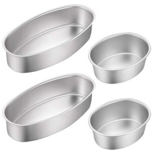 4 pieces oval cheesecake pan 4 inch and 8 inch non-stick cake pan aluminum cake mold bread loaf pan mold meatloaf breads mold for oven baking, homemade cake mold daily uses compatible with instant pot