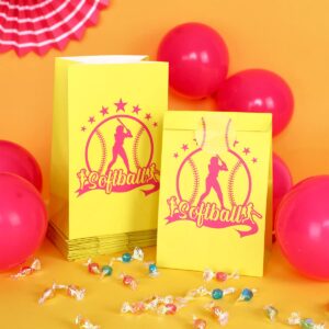 JOYMEMO 16 Pack Softball Party Treat Bags with Stickers, Fast Pitch Favor Goodie Gift Paper Bags for Girls Birthday Supplies