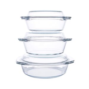 husanmp set of 6 pieces round tempered glass casserole dish with lids, glass casserole baking dish set for oven, freezer and dishwasher safe - 1qt+1.5qt+1.8qt
