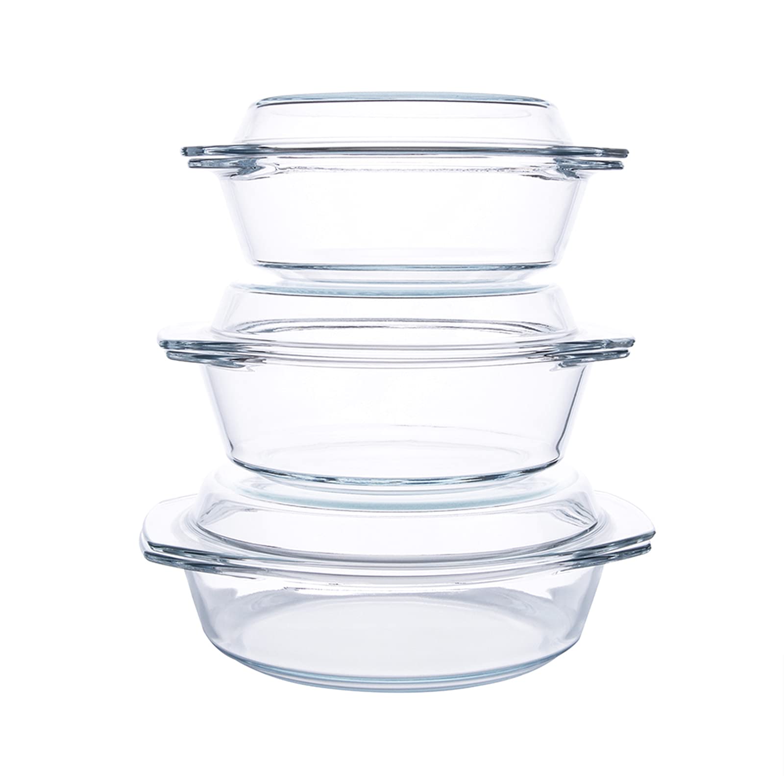 HUSANMP Set of 6 Pieces Round Tempered Glass Casserole Dish with Lids, Glass Casserole Baking Dish Set for Oven, Freezer and Dishwasher Safe - 1QT+1.5QT+1.8QT