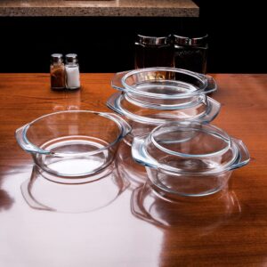 HUSANMP Set of 6 Pieces Round Tempered Glass Casserole Dish with Lids, Glass Casserole Baking Dish Set for Oven, Freezer and Dishwasher Safe - 1QT+1.5QT+1.8QT