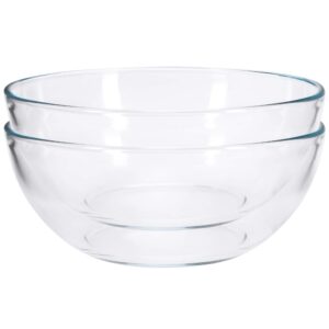 FOYO 8-inch Round Tempered Glass Bowl for Mixing Salad or Cereal, Set of 2