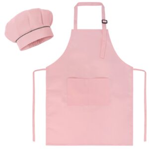 sunland kids apron and hat set children chef apron for cooking baking painting (pink, m)