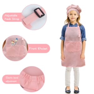 SUNLAND Kids Apron and Hat Set Children Chef Apron for Cooking Baking Painting (Pink, M)