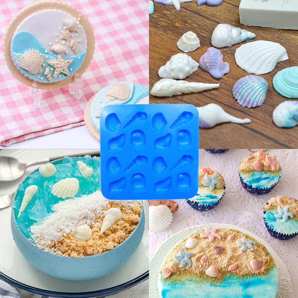 Seashell Silicone Fondant Mold Mermaid Tail Mold for Sea Creatures Beach Theme Wedding Birthday Party Cake Decoration Cupcake Topper (Set of 2)