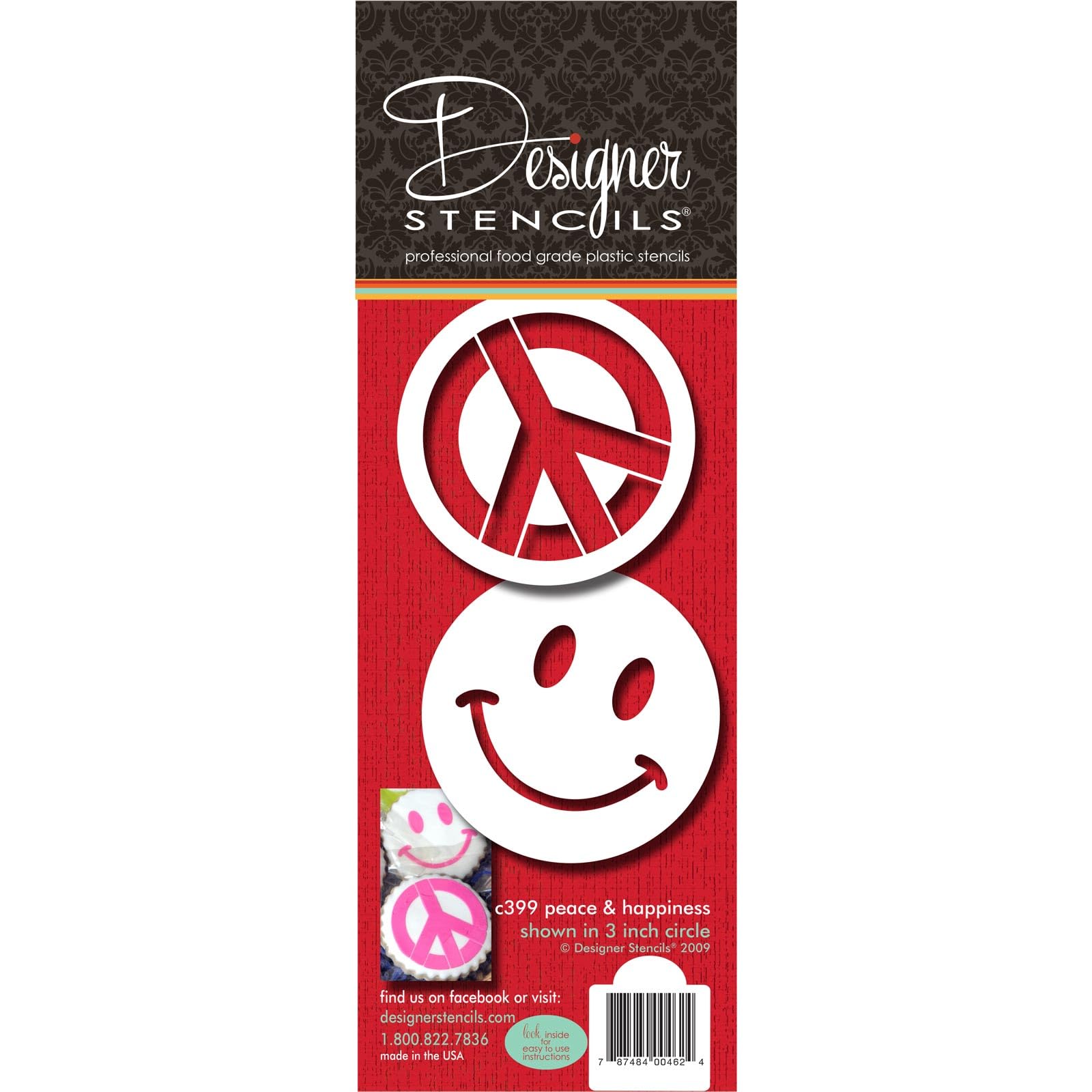 Designer Stencils Peace & Happiness Cookie Set Stencils, Beige/semi-transparent