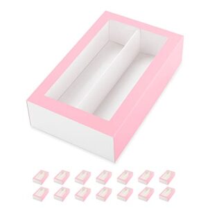 happy potato 15 pack macaron boxes, macaron gift box for 12, macaron packaging boxes with clear window, pink macaron gift boxes without macarons inside (interior mesurement 7.2×4×1.9 inches)