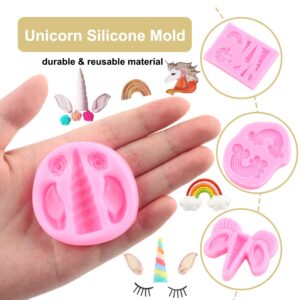 ZiXiang Unicorn Silicone Molds Unicorn Horn Ears Rainbow Fondant Molds For Cake Decorating Cupcake Topper Jelly Chocolate Candy Polymer Clay Gum Paste Set of 4