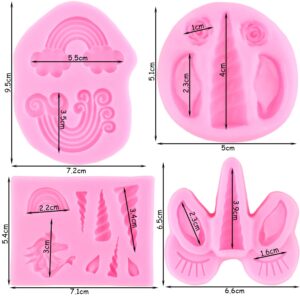 ZiXiang Unicorn Silicone Molds Unicorn Horn Ears Rainbow Fondant Molds For Cake Decorating Cupcake Topper Jelly Chocolate Candy Polymer Clay Gum Paste Set of 4