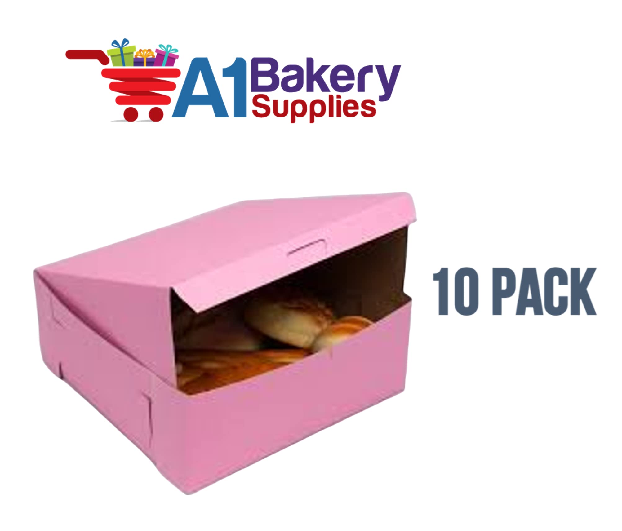 A1 Bakery Supplies Cake Boxes Cake Carry Boxes Disposable Cake boxes 10 Pack Pink 8 x 5 x 3.5 MADE IN USA