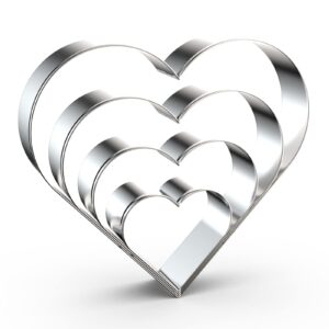 heart cookie cutter set large/small/mini - 5 inch, 4 inch, 3 inch, 2 inch - 4 piece valentine's heart shaped cookie cutters shapes biscuit molds for baking - stainless steel
