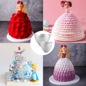 WUWEOT 2 Pack Doll Dress Cake Pan Mold, 8" & 6" Princess Skirt Cake Mold, Non Stick Aluminum Semicircle Dessert Mold Baking Supplies for Home Party Banquet Sugarcraft Chocolate Decoration