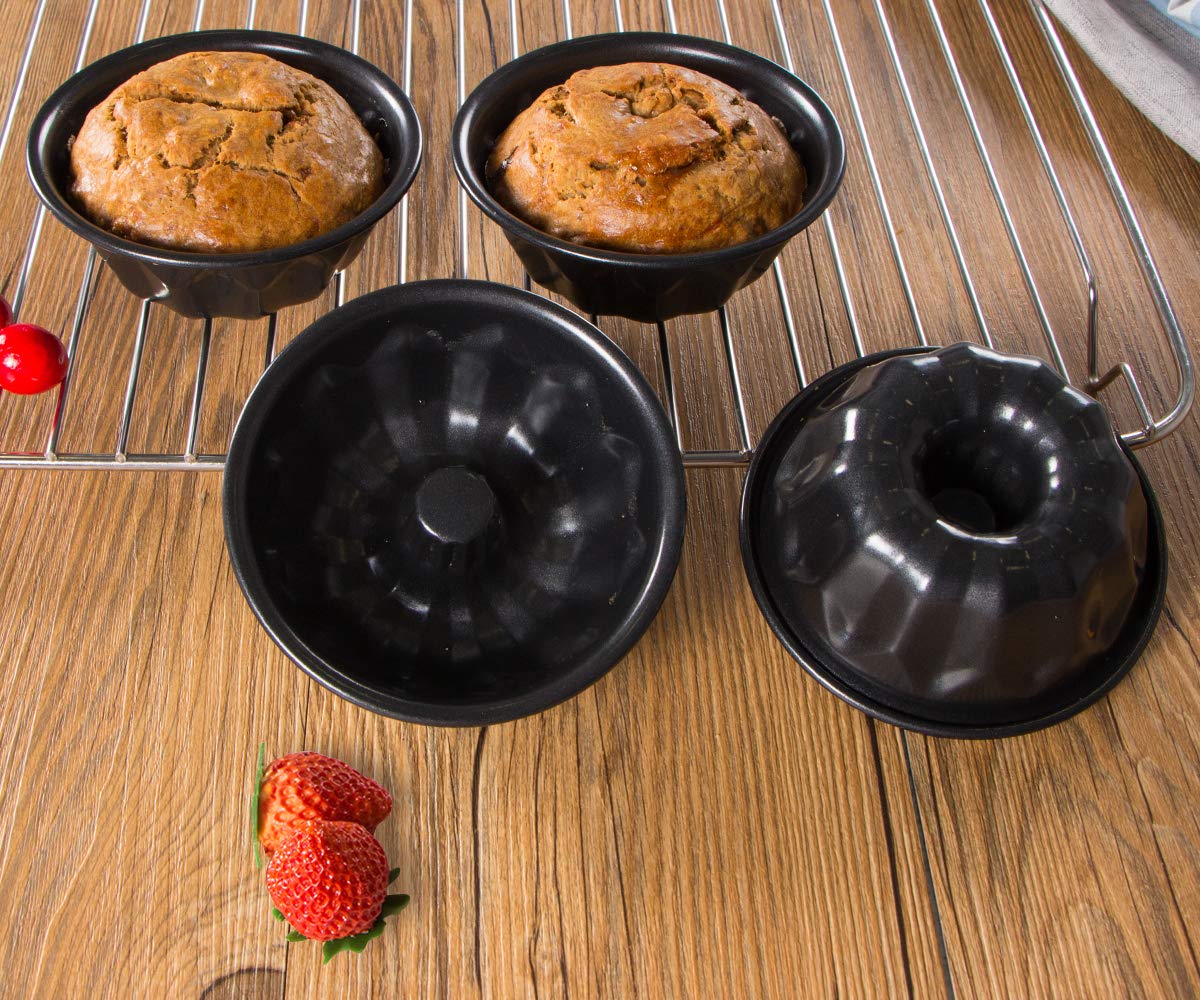 Webake 4 Inch Mini Fluted Tube Pans Nonstick Bakeware Set of 4 for Bundtlette, Angel Food Cake, Kugelhopf, Brownie