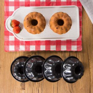 Webake 4 Inch Mini Fluted Tube Pans Nonstick Bakeware Set of 4 for Bundtlette, Angel Food Cake, Kugelhopf, Brownie