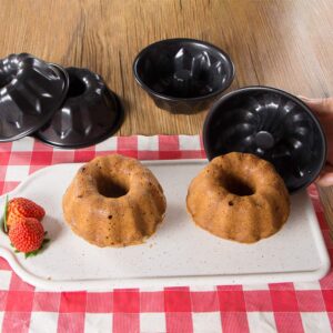 Webake 4 Inch Mini Fluted Tube Pans Nonstick Bakeware Set of 4 for Bundtlette, Angel Food Cake, Kugelhopf, Brownie