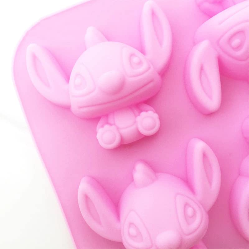 INKU 4 Cavity Lilo and Stitch Silicone Mold for DIY Fondant Candy Chocolate Molds DIY Cake Tray 3D Chocolates Hard Sweets Desserts Candles Drop Glue Decoration Birthday Party Cake Decor Candy Mold