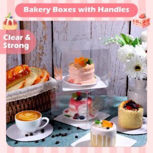 50 Pcs Clear Cake Boxes and 50 Pcs 6 Inch Round White Cake Boards 6x6x5inch Transparent Bakery Boxes with Boards Plastic Cake Carrier with Lid and Handle for Wedding Birthday Baby Shower Party Favor