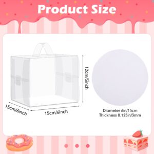 50 Pcs Clear Cake Boxes and 50 Pcs 6 Inch Round White Cake Boards 6x6x5inch Transparent Bakery Boxes with Boards Plastic Cake Carrier with Lid and Handle for Wedding Birthday Baby Shower Party Favor