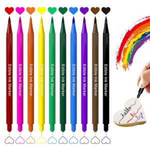 edible markers for cookie decorating 10 color ultra fine tip(0.5mm) food coloring pens, double sided food grade gourmet writers for cake,cookie,fondant decorating,painting,drawing,baking