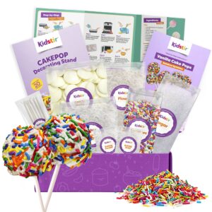 kidstir kids baking set diy baking kits, cake pop kit with everything, all-in-one baking kit with cake pop stand, pre-measured ingredients, best gift idea for boys and girls ages 6-12. vanilla