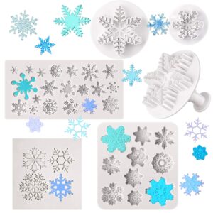 6 pieces snowflake fondant mold silicone baking mold chocolate dessert molds with snowflake plunger cutters cake embossing tools for cake decorations