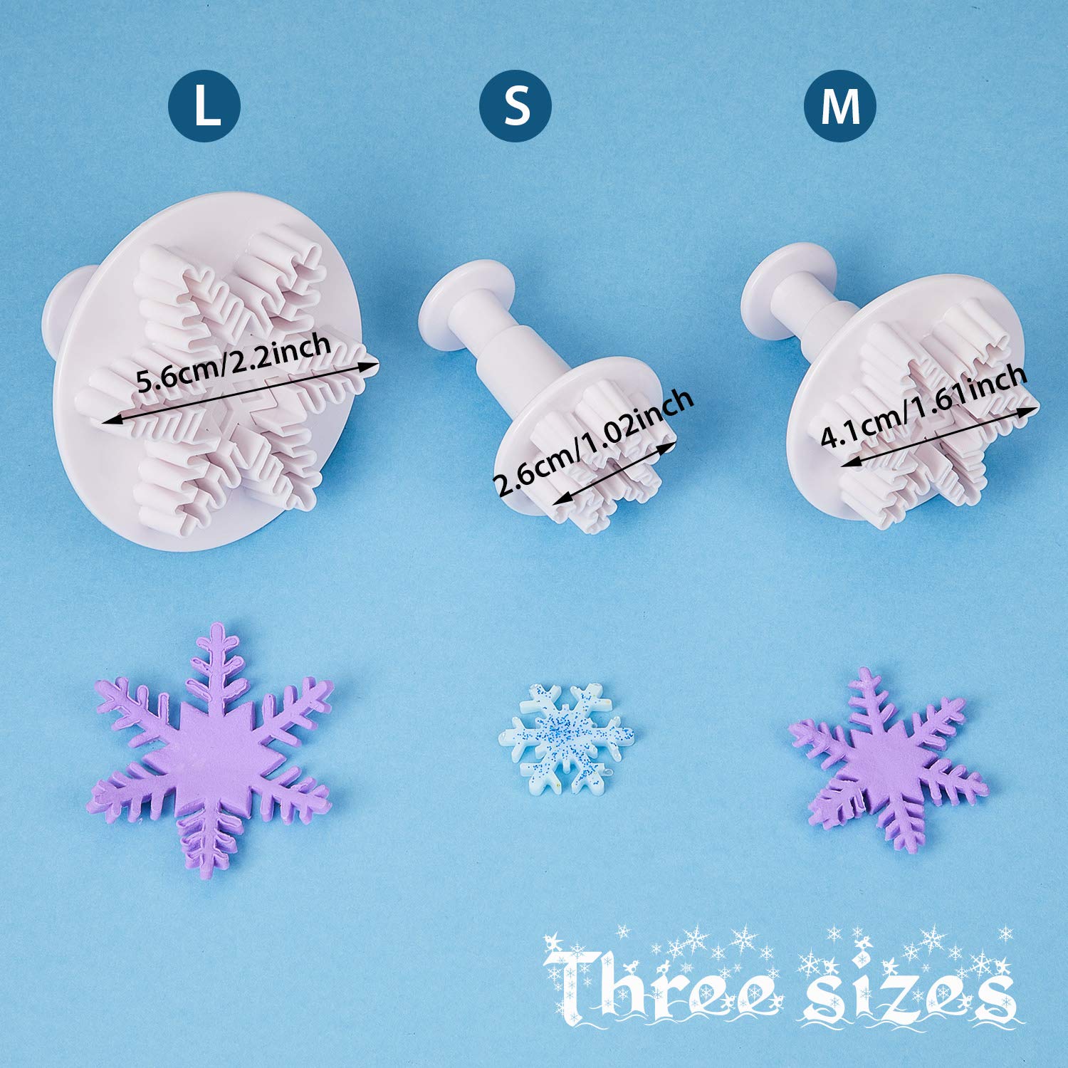 6 Pieces Snowflake Fondant Mold Silicone Baking Mold Chocolate Dessert Molds with Snowflake Plunger Cutters Cake Embossing Tools for Cake Decorations