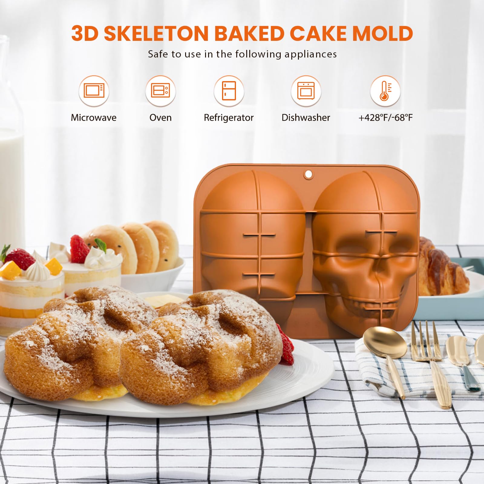 TZnponr 3d Skull Cake Molds for Baking, Cake Molds for Halloween, Food Grade Silicone DIY Large Skull Cake Pan for Birthday,Halloween and all parties.