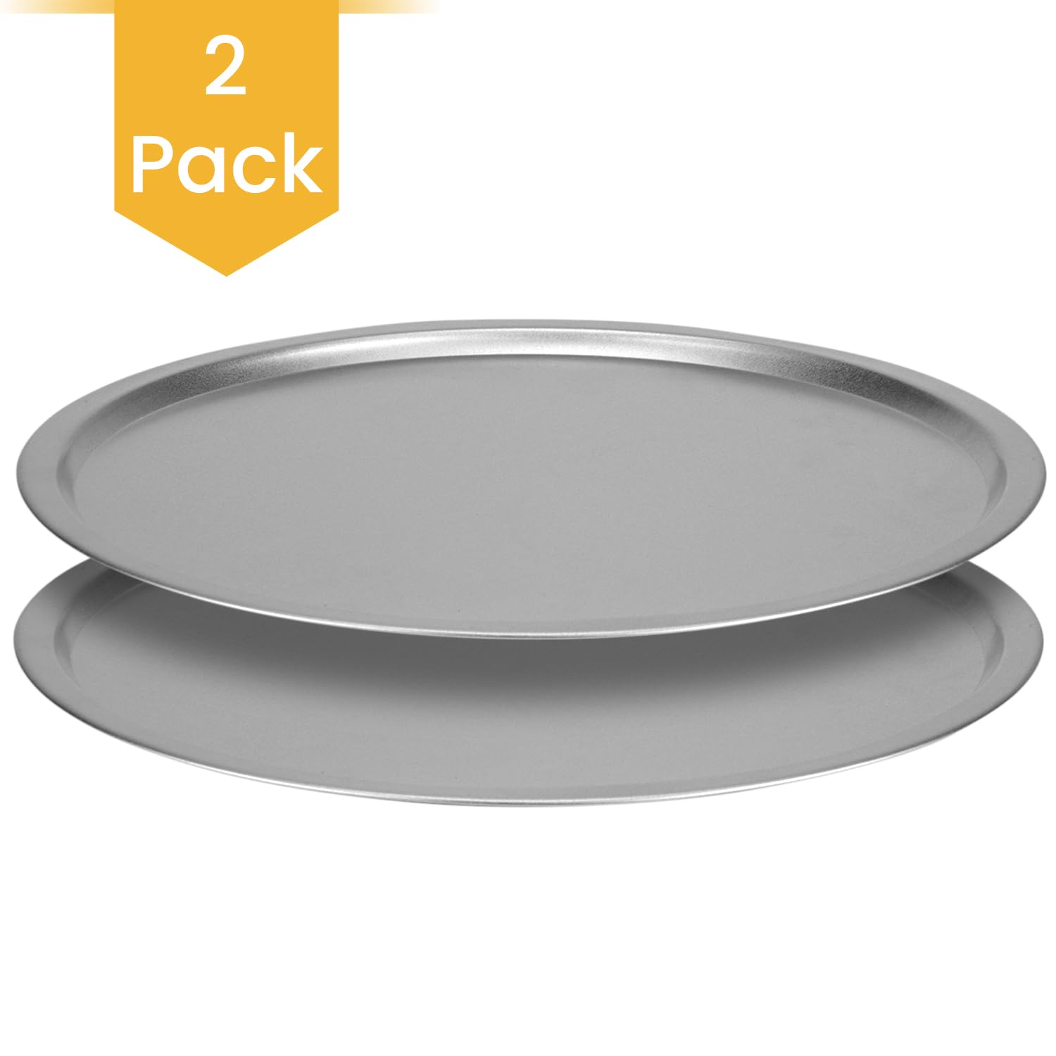 DecorRack 2 Pack 13 Inch Alloy Steel Pizza Pan, Non-Stick Coating, Dishwasher Safe Serving Tray, Round Baking Tray for Oven Use