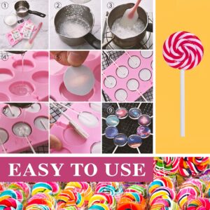 Fusang 2Pcs 8 Capacity Silicone Lollipop Molds,Hard Candy Chocolate Sucker Mold with 20pcs 3.15 inch Lollypop Sucker Sticks,100pcs Candy Treat Bags,100pcs Gold Ties