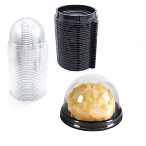 clear plastic mini cupcake container, mini cupcake boxes mooncake boxes muffin pod clear deep dome,plastic disposable stackable cupcake containers for wedding party birthday gifts (black, 50pc)