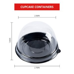 Clear Plastic Mini Cupcake Container, Mini Cupcake Boxes Mooncake Boxes Muffin Pod Clear Deep Dome,Plastic Disposable Stackable Cupcake Containers For Wedding Party Birthday Gifts (Black, 50pc)