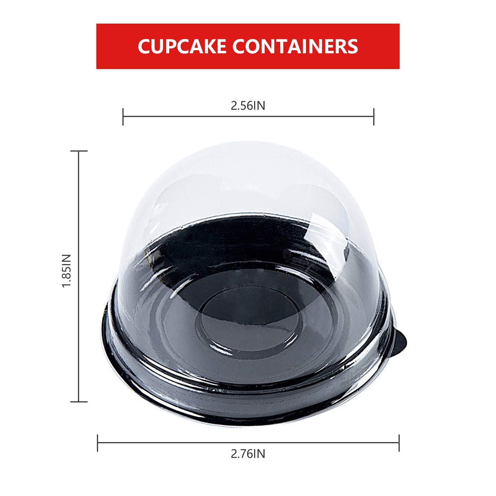 Clear Plastic Mini Cupcake Container, Mini Cupcake Boxes Mooncake Boxes Muffin Pod Clear Deep Dome,Plastic Disposable Stackable Cupcake Containers For Wedding Party Birthday Gifts (Black, 50pc)