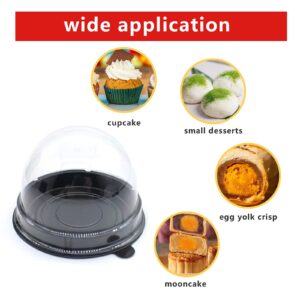 Clear Plastic Mini Cupcake Container, Mini Cupcake Boxes Mooncake Boxes Muffin Pod Clear Deep Dome,Plastic Disposable Stackable Cupcake Containers For Wedding Party Birthday Gifts (Black, 50pc)