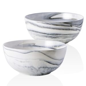 yundu 9'' deep and large mixing bowls,84 oz porcelain serving bowls for pasta fruit soup salad, set of 2-grey marbled