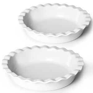 ontube 10.5-inch deep pie pans 50oz, ceramic large round pie tins for baking, (white 2 pieces)