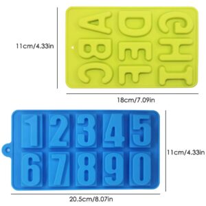4 Pcs Silicone Numbers Alphabets Trays Molds, FineGood 26 letters & Numbers Candy Mould Biscuit Chocolate DIY Baking Pans Ice Cube Making Trays -green, brown, red, blue
