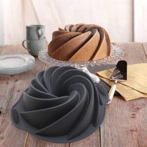 BesoAbrazo 9 Inch Silicone Bundt Cake Pan, Baking with Perfect Shape, Nonstick Savarin Mold, Easy Grip Sturdy Handle, Dark Grey