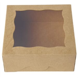 [25pcs]one more 6"brown bakery boxes with pvc window for pie and cookies boxes small natural kraft paper box,6x6x2.5inch(brown,25)