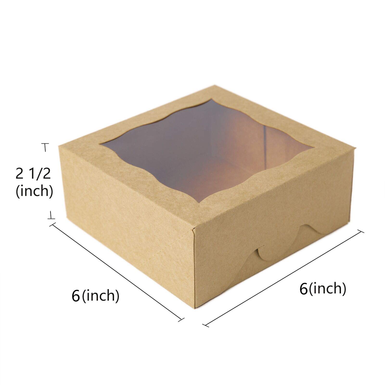 [25pcs]ONE MORE 6"Brown Bakery Boxes with pvc Window for Pie and Cookies Boxes Small Natural Kraft Paper Box,6x6x2.5inch(Brown,25)