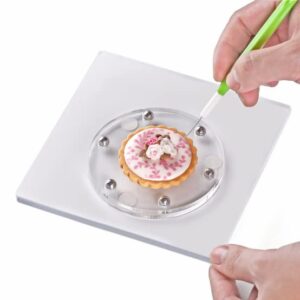 kasmoire cookie decorating turntable, sugar cake cookie decorating supplies kit-with anti-slip silicone mat,turns smoothly easy control and convenient,5.7 x 5.7inch,thicker,acrylic,square