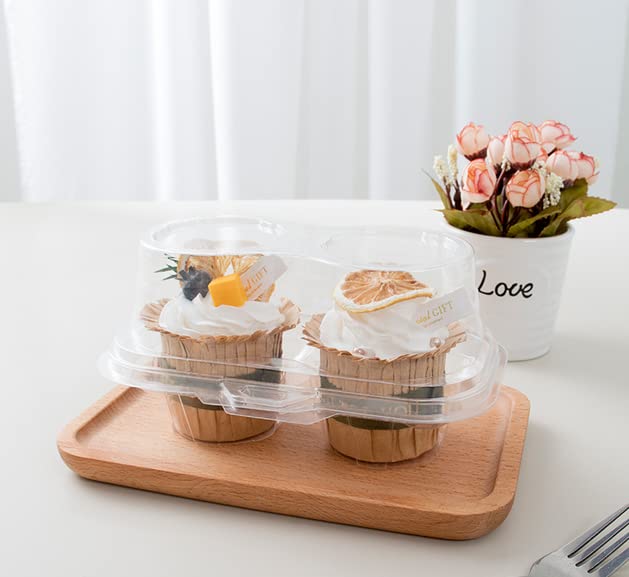 XIZHI 25Pcs Clear Cupcake Boxes with 2 Compartment,Plastic Stackable Cupcake Carrier Holder Box - BPA-Free,Durable,Keep Your Cupcakes or Muffins Delicious