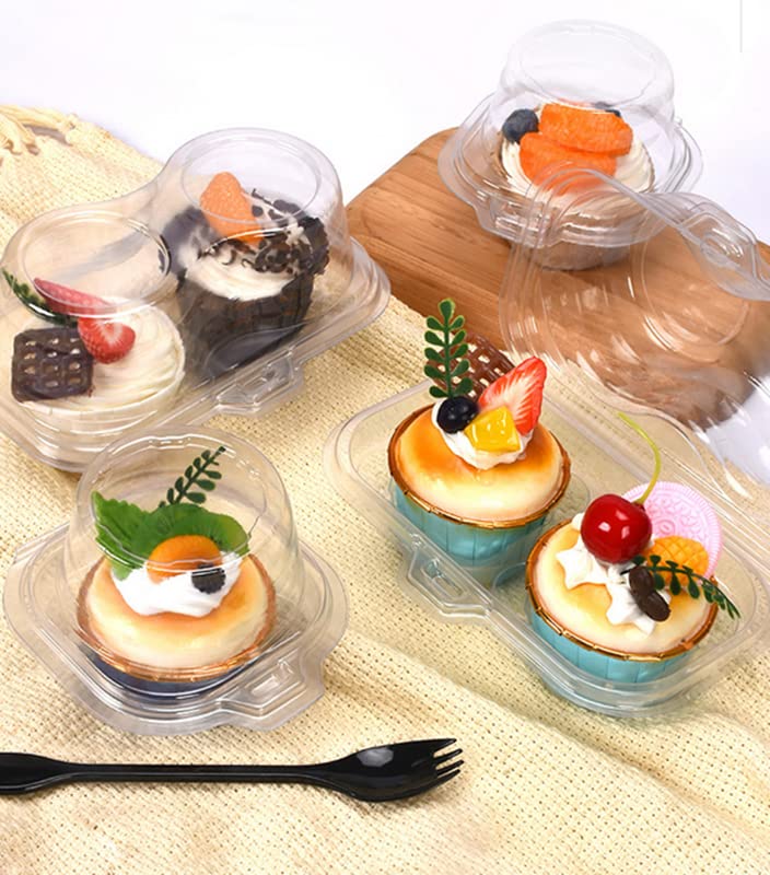 XIZHI 25Pcs Clear Cupcake Boxes with 2 Compartment,Plastic Stackable Cupcake Carrier Holder Box - BPA-Free,Durable,Keep Your Cupcakes or Muffins Delicious