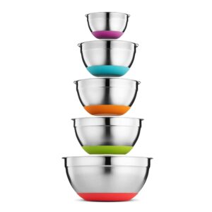 klee 5-piece stainless steel colorful mixing bowls with rubber bottom, set of 5