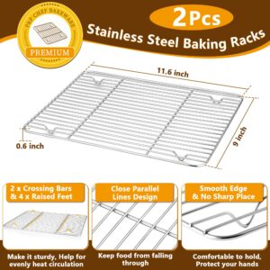 P&P CHEF 12.5 Inch Toaster Oven Pan and Rack Set，4 Pieces Stainless Steel Baking Pan Oven Trays with Cooling Rack, Non Toxic & Dishwasher Safe，2 Pans + 2 Racks