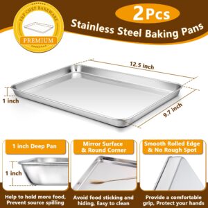 P&P CHEF 12.5 Inch Toaster Oven Pan and Rack Set，4 Pieces Stainless Steel Baking Pan Oven Trays with Cooling Rack, Non Toxic & Dishwasher Safe，2 Pans + 2 Racks