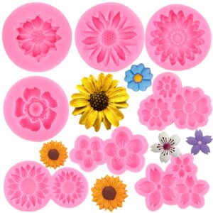 rfghac chrysanthemum flower silicone molds sunflower fondant molds cherry blossoms plum blossoms molds for cake decorating cupcake topper candy chocolate gum paste set of 8